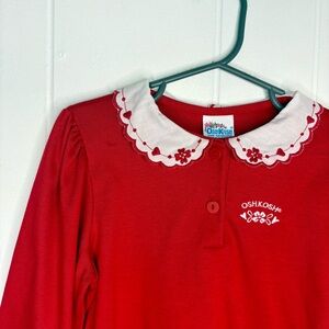 ❤️VINTAGE Oshkosh B’Gosh Girl’s Red Long Sleeve Collared Shirt Embroidered Heart